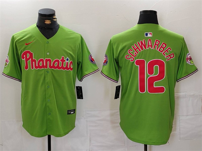 Men's Philadelphia Phillies #12 Kyle Schwarber Green With Patch Stitched Jersey